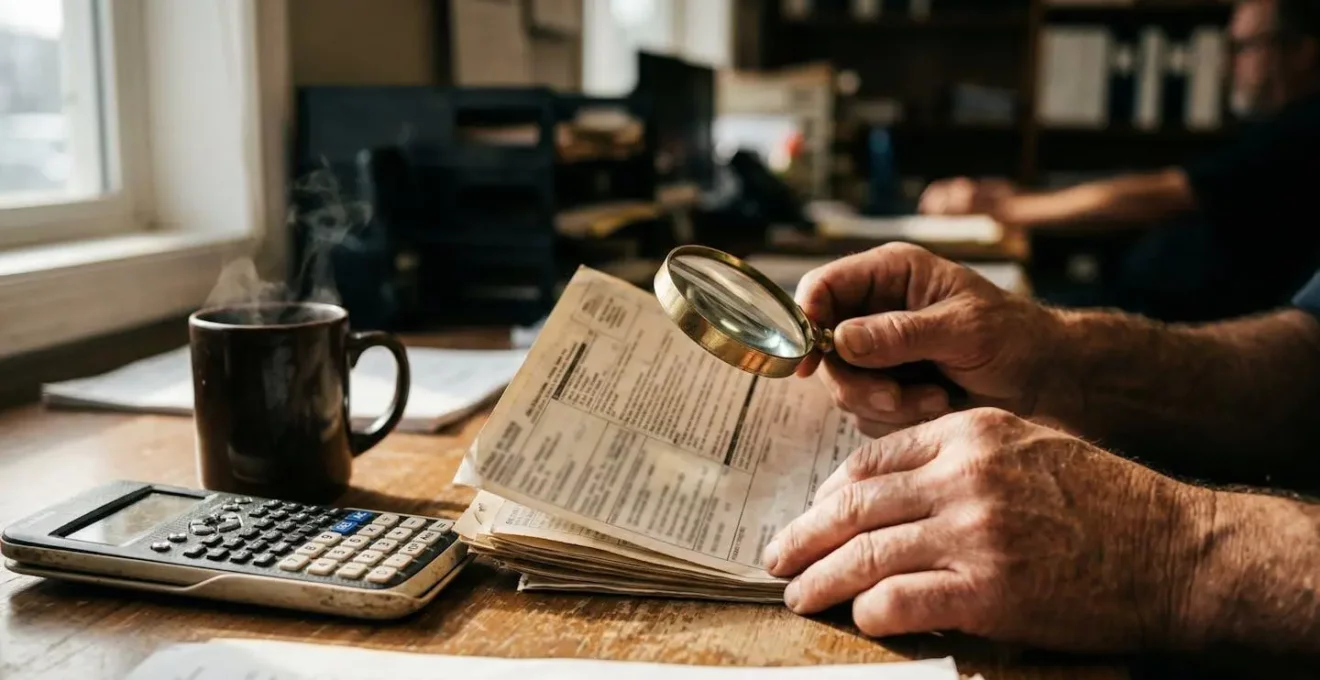 Gros plan sur des mains analysant des documents de transport avec calculatrice