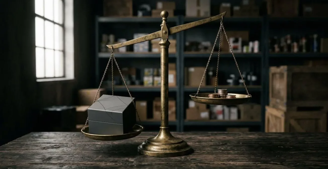 Représentation visuelle des plafonds d'indemnisation en transport avec balance et marchandises