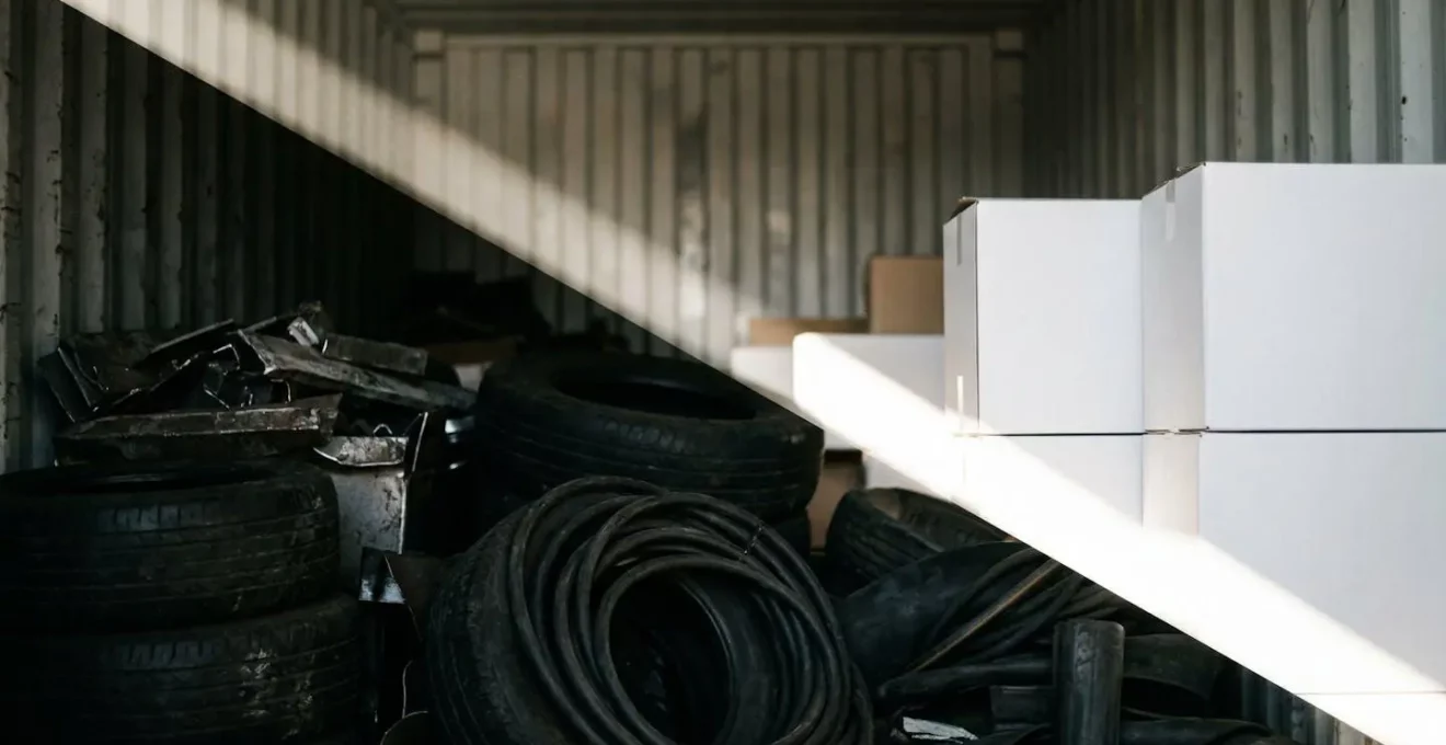 Vue latérale d'un conteneur montrant la séparation physique entre différents types de marchandises