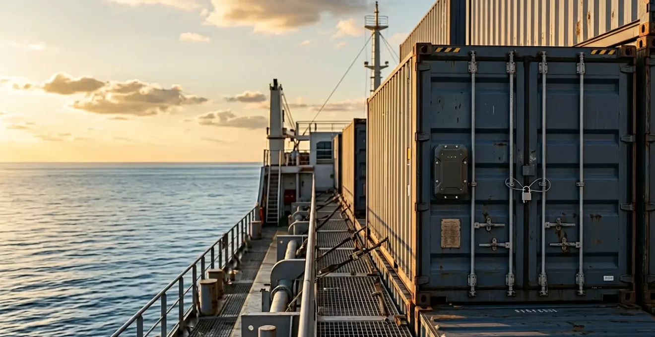 Conteneur sécurisé transportant des marchandises à haute valeur sur un navire cargo moderne