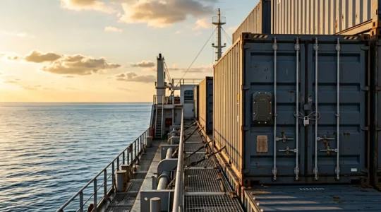Conteneur sécurisé transportant des marchandises à haute valeur sur un navire cargo moderne