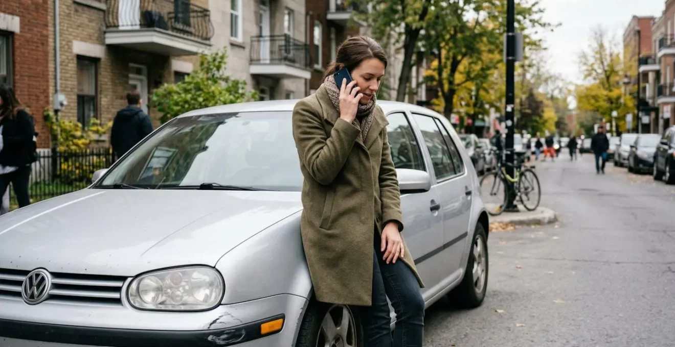 Conducteur au téléphone déclarant un sinistre automobile