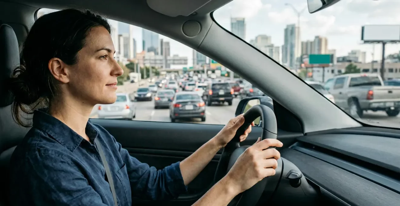 Conducteur calme au volant dans une situation de circulation dense
