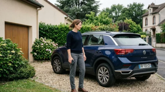 Propriétaire examinant son véhicule pour estimer son assurance auto