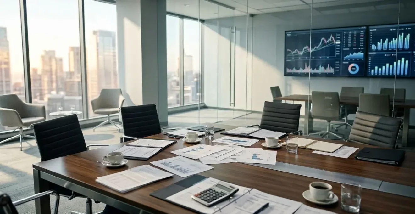 Bureau de direction financière avec graphiques de taux de change euro-dollar sur écrans flous