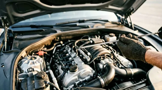 Vérification du niveau d'huile moteur avec la jauge dans le compartiment moteur