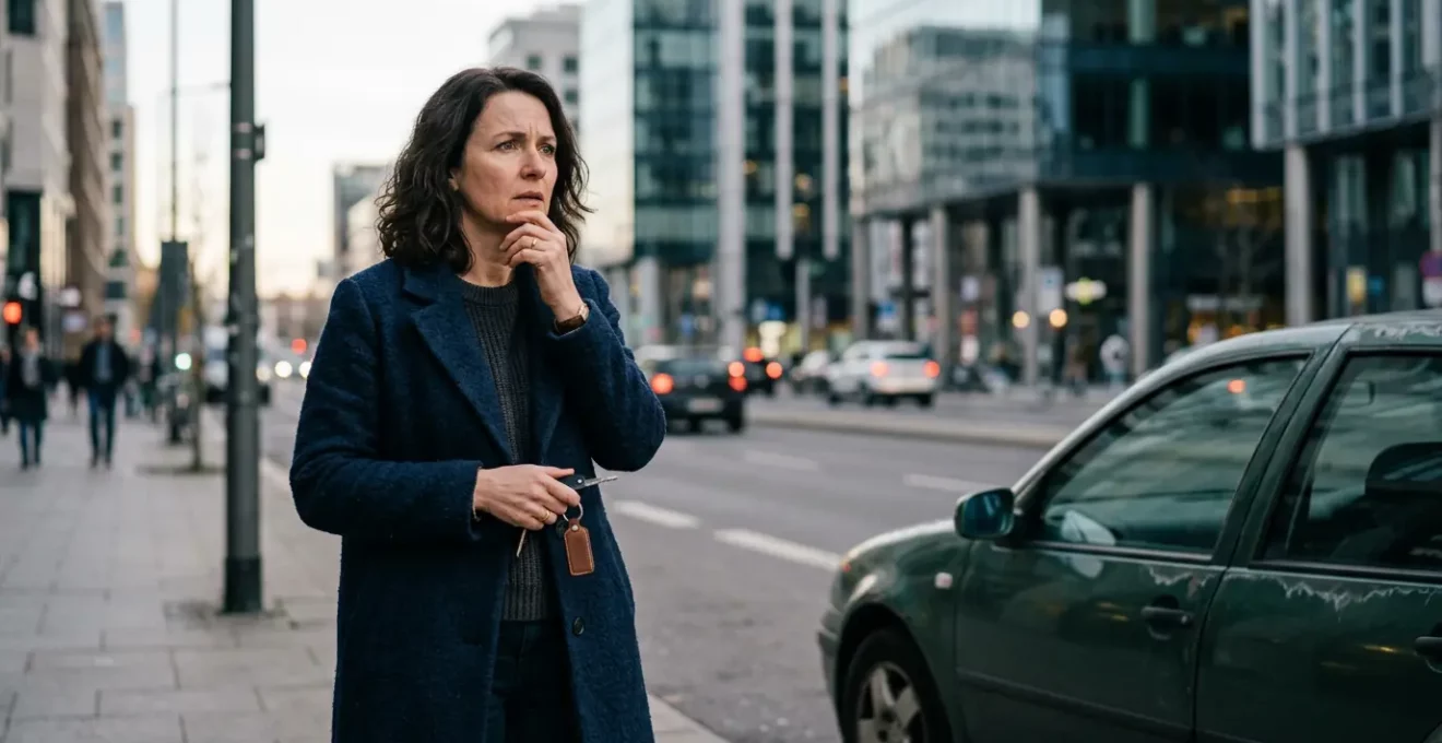 Conducteur vérifiant une vignette Crit'Air sur le pare-brise d'une voiture dans un environnement urbain