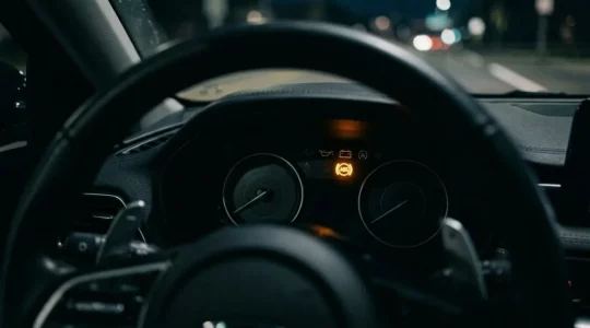 Vue rapprochée d'un tableau de bord automobile avec voyant ABS orange illuminé