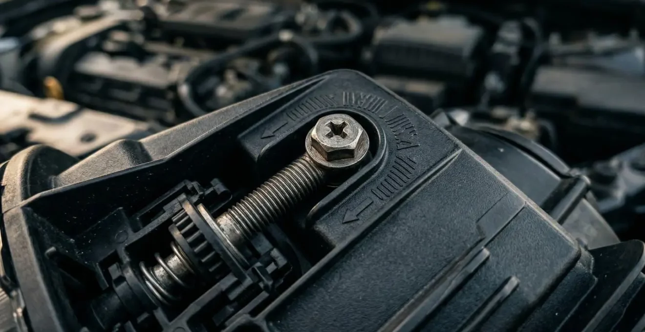 Gros plan sur les vis de réglage vertical et horizontal d'un phare automobile